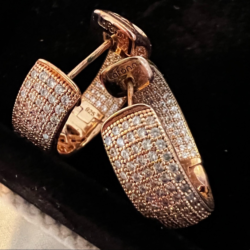 Rose Gold Tone hoop earrings with in and out CZ